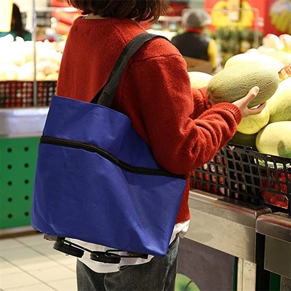 2 in 1 Cloth Foldable Shopping Bag with Wheels