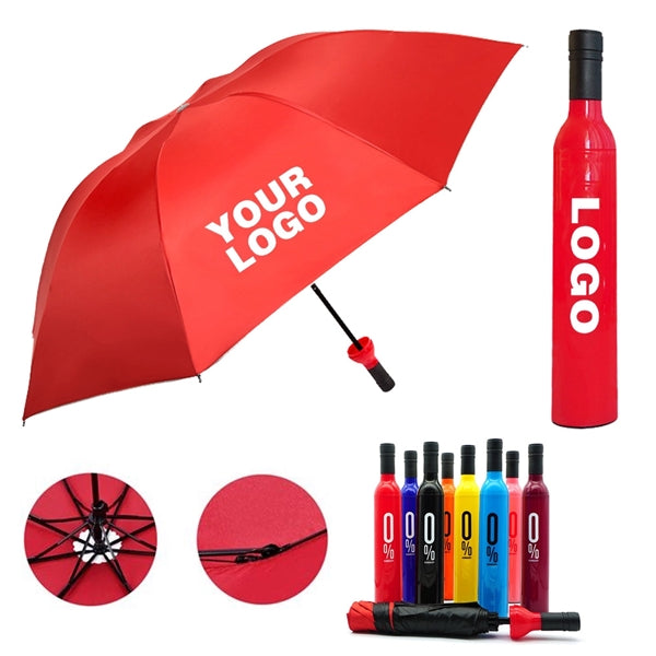 Gift Travel Rainy Sunny Wine Bottle Shape Umbrella