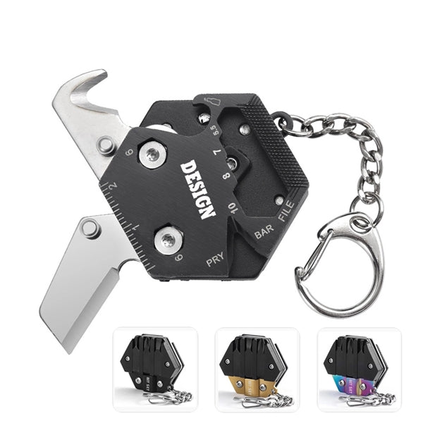 Mini Multifunctional Hexagon Coin Knife Keychain