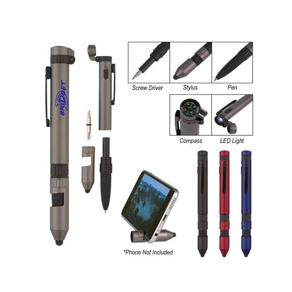 6 in 1 Phone holder Stylus Compass Light Tool Ballpoint Pen