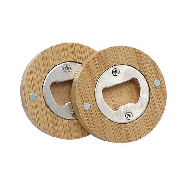 Round Bamboo Beer Opener & Magnets Memo Holder