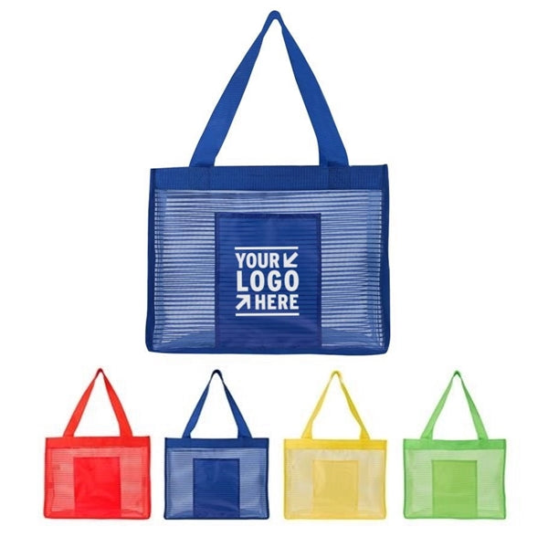 Large Striped Nylon Mesh Beach Bag Grocery Tote