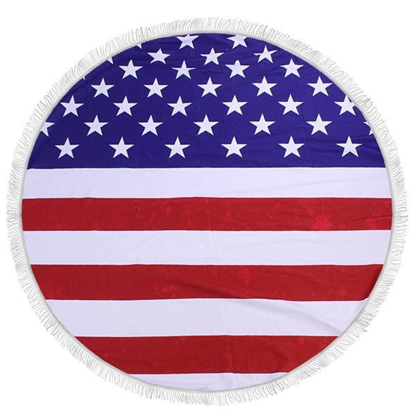Full Color Round Beach & Picnic Towel With Fringe - 60"