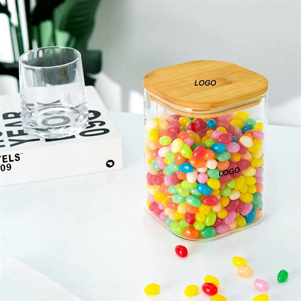 Square Glass Jars with 4" Dia Sustainable Bamboo Lids