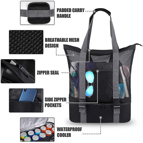 Mesh Tote Bag With Detachable Beach Cooler