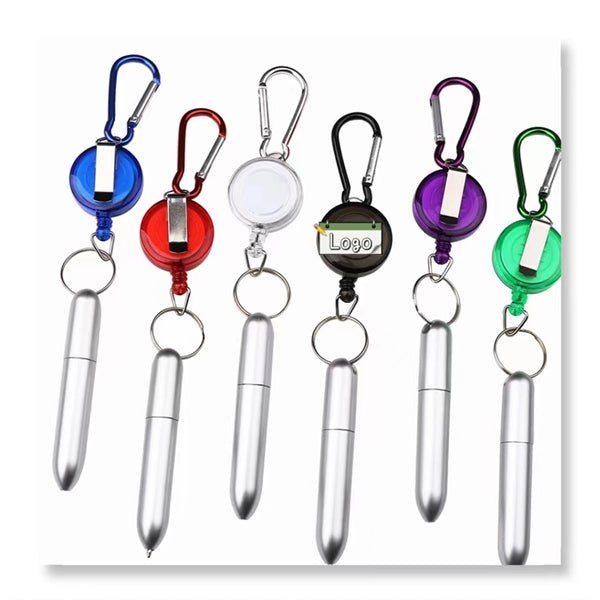 Retractable Badge Reel Ballpoint Pen With Carabiner