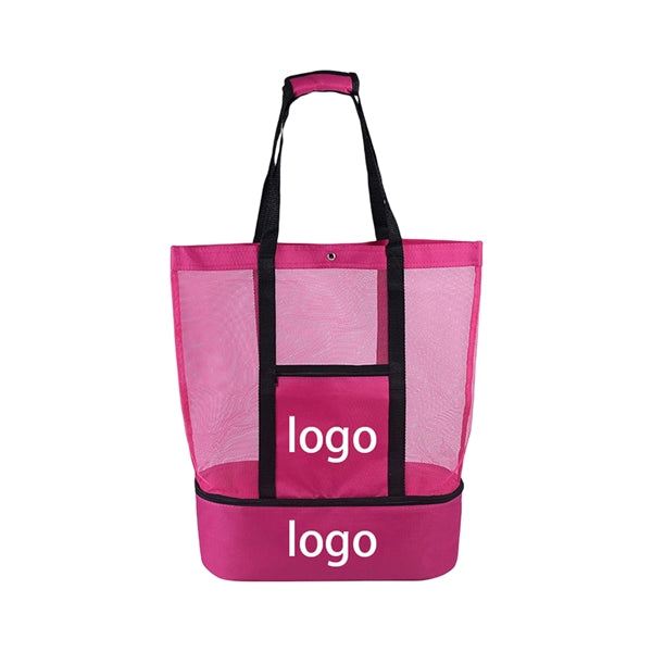 2 in 1 Mesh Beach Tote Bag With Insulated Cooler