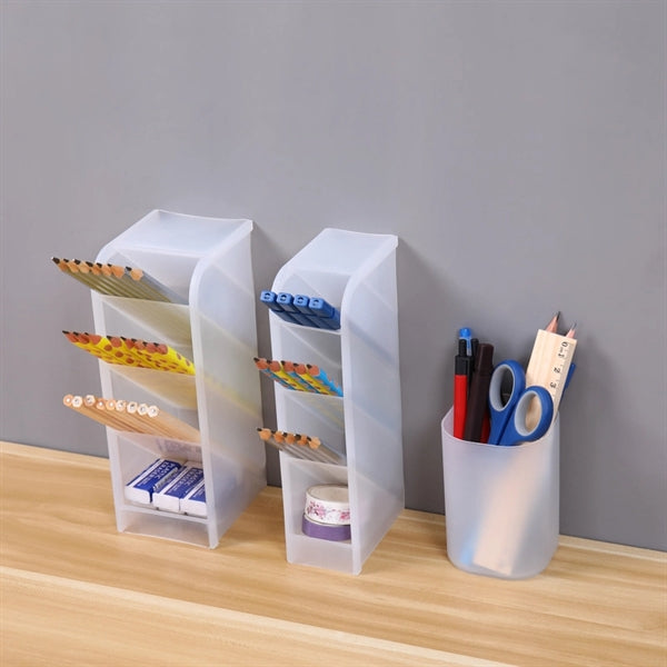 Plastic Frosted Makeup Storage Desk Organizer Pen Container