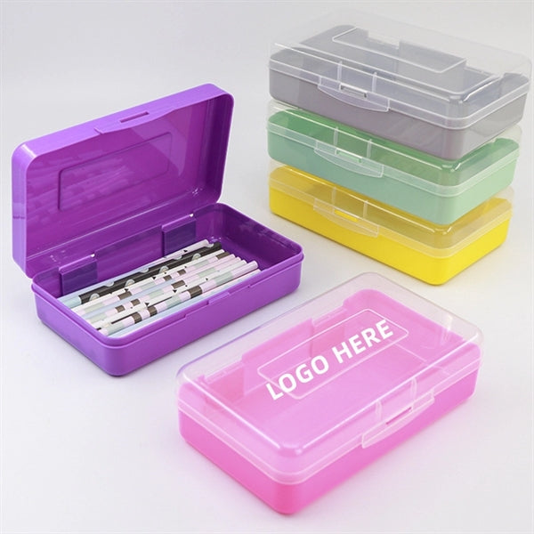 Candy Color Plastic Pencil Case Box with Lid Snap Closure