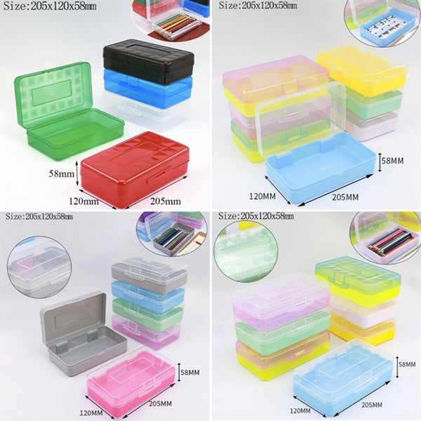 Candy Color Plastic Pencil Case Box with Lid Snap Closure