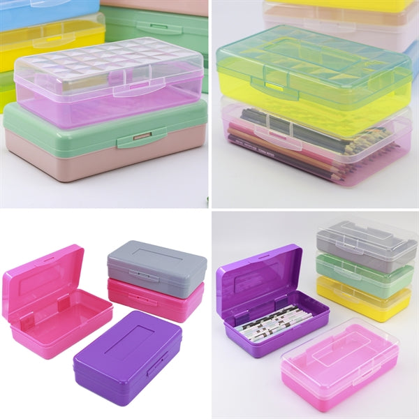 Candy Color Plastic Pencil Case Box with Lid Snap Closure
