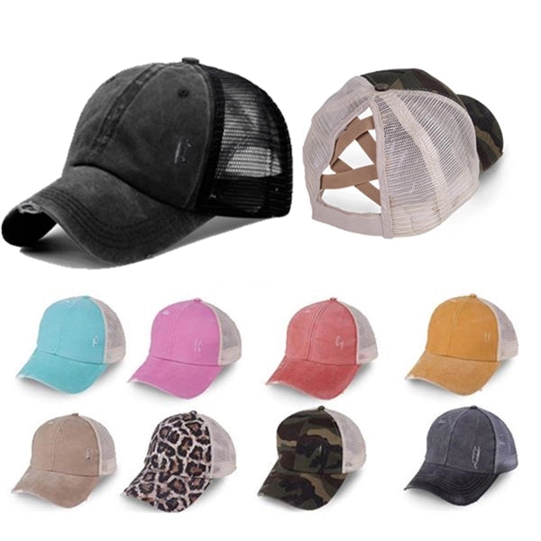 Distressed Ponytail Trucker Baseball Cap