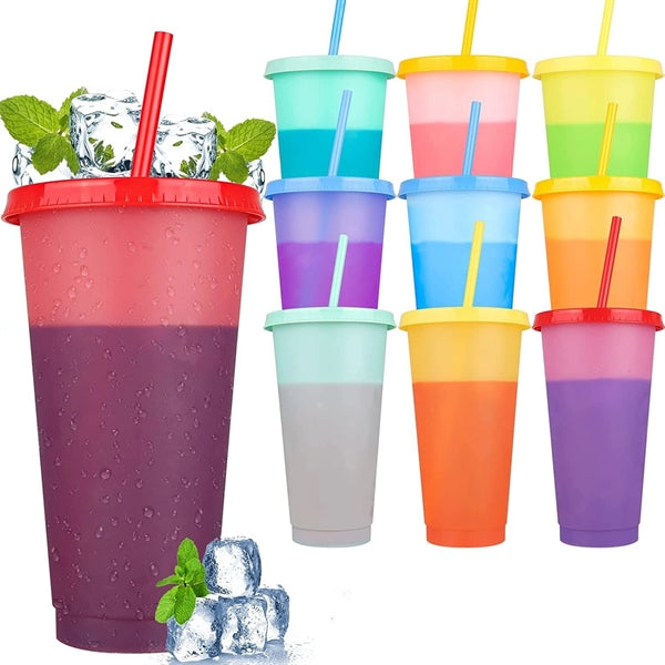 24 oz Color Changing Cups with Straws