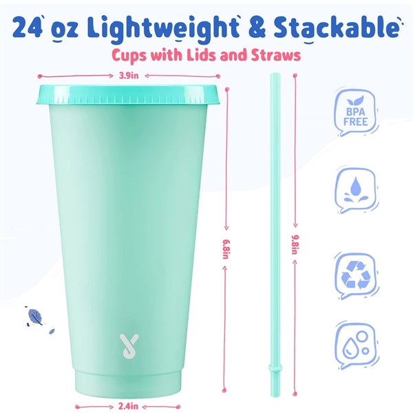 24 oz Color Changing Cups with Straws