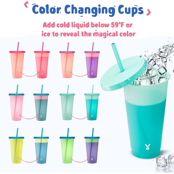 24 oz Color Changing Cups with Straws