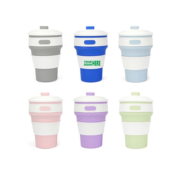 12 Oz Folding Silicone Cup for Drinking w/ Lid