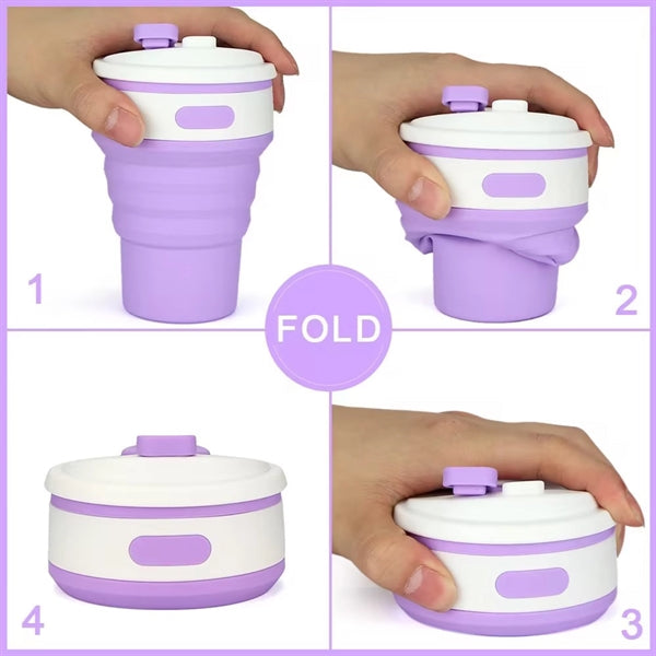 12 Oz Folding Silicone Cup for Drinking w/ Lid