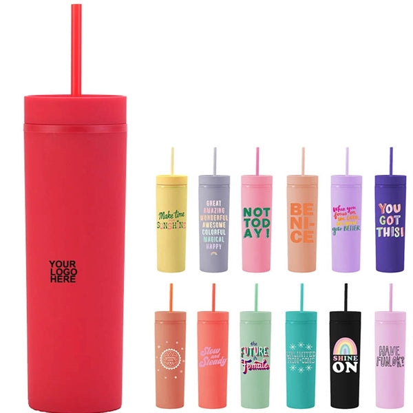 16OZ Skinny Tumbler with Straws and Lid