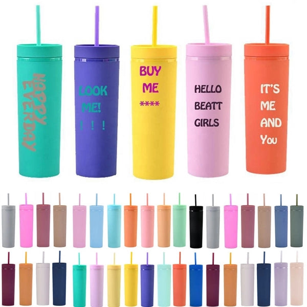 16OZ Skinny Tumbler with Straws and Lid