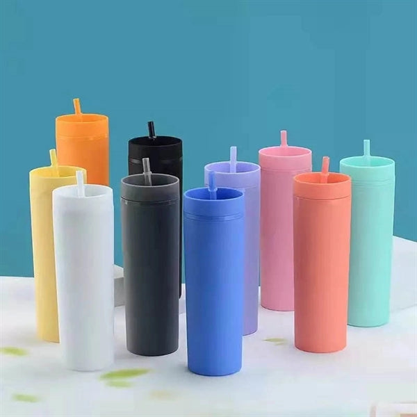 16OZ Skinny Tumbler with Straws and Lid