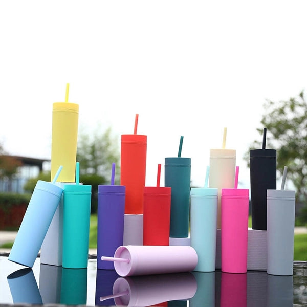 16OZ Skinny Tumbler with Straws and Lid