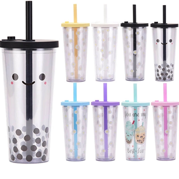24OZ Clear Tumbler with Straws and Lid /Travel Mug Cup
