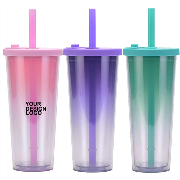 24OZ Gradient Color Tumbler with Straws and Lid
