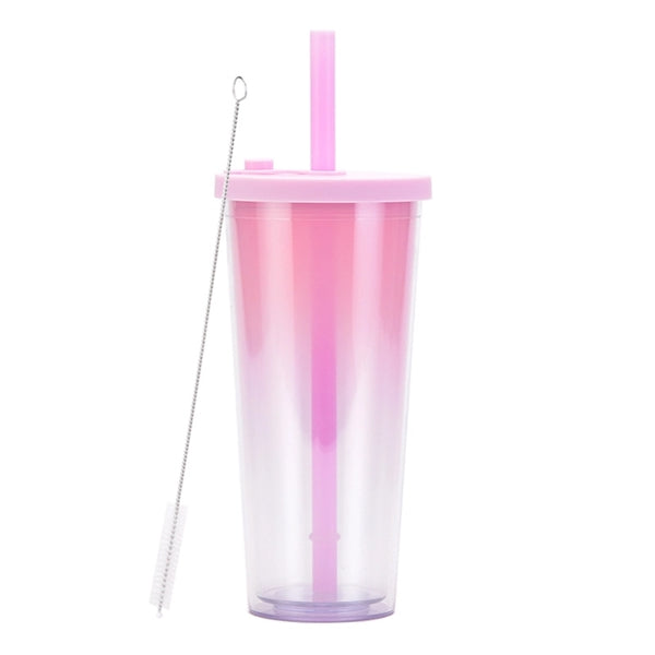 24OZ Gradient Color Tumbler with Straws and Lid
