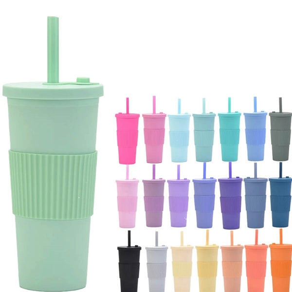 24OZ Double Walled Plastic Coffee Cup With Straw