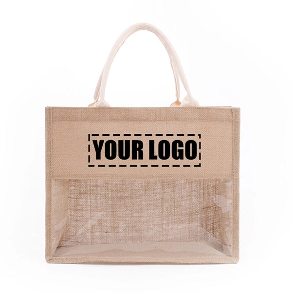 Jute Tote Burlap Bag with Clear Window