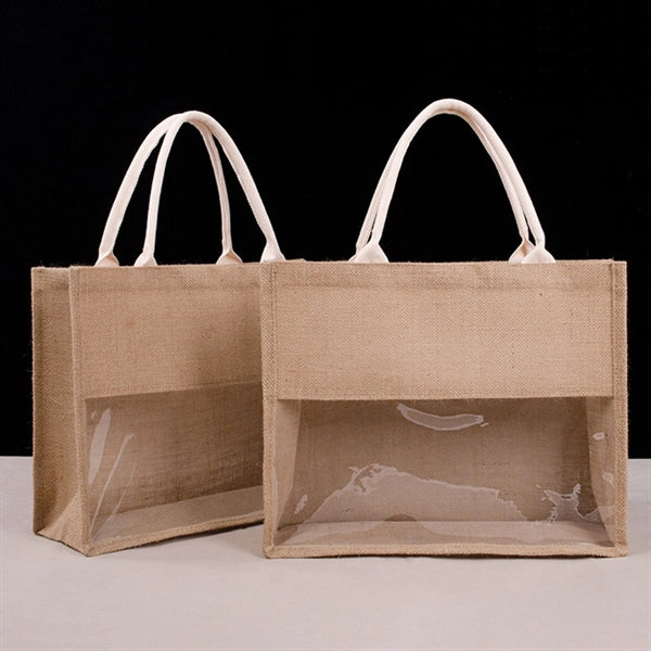 Jute Tote Burlap Bag with Clear Window