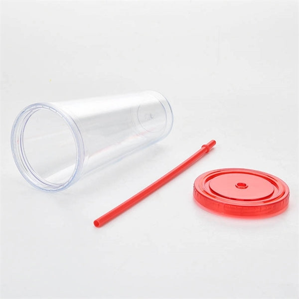 24oz Double Walled Plastic Cup With Straw