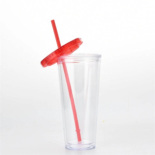 24oz Double Walled Plastic Cup With Straw