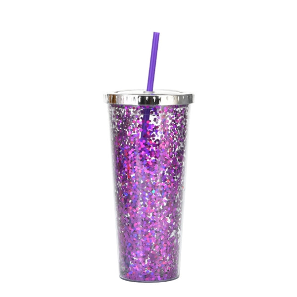 24oz Acrylic Shine Colorful Glitter Tumbler With Straw