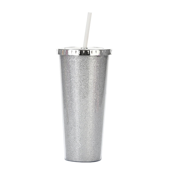 24oz Acrylic Double Wall Glitter Tumbler With Straw