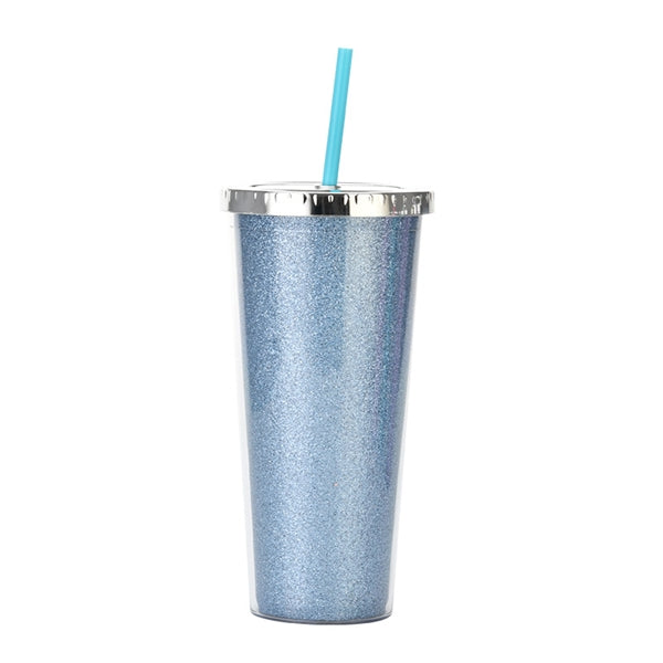 24oz Acrylic Double Wall Glitter Tumbler With Straw