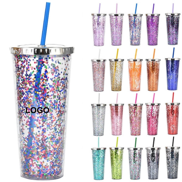 24OZ Glitter Cup With Straw/Rainbow Tumbler With Straw