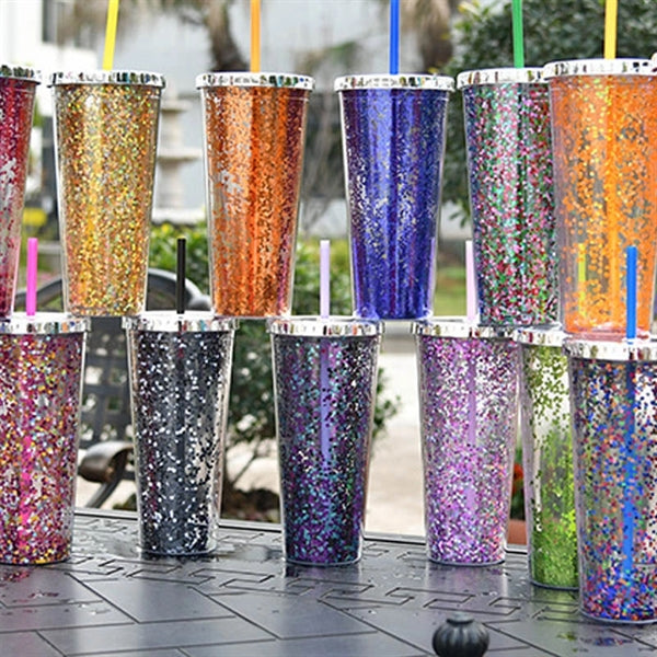 24OZ Glitter Cup With Straw/Rainbow Tumbler With Straw
