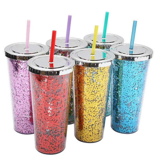 24OZ Glitter Cup With Straw/Rainbow Tumbler With Straw