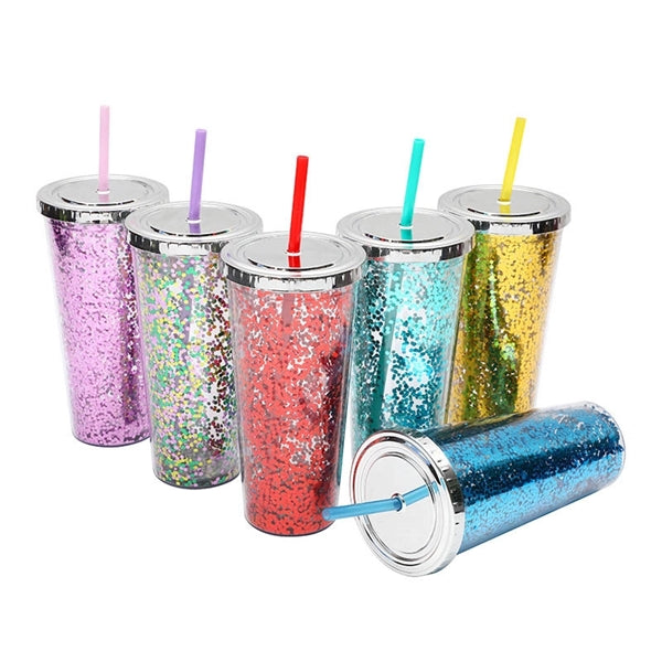 24OZ Glitter Cup With Straw/Rainbow Tumbler With Straw