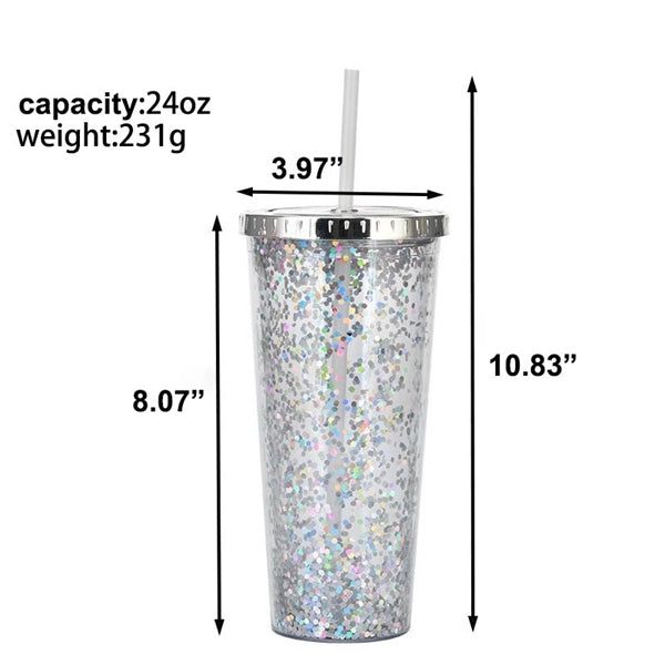 24OZ Glitter Cup With Straw/Rainbow Tumbler With Straw