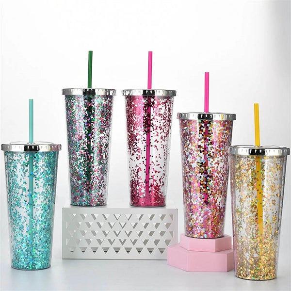 24OZ Glitter Cup With Straw/Rainbow Tumbler With Straw