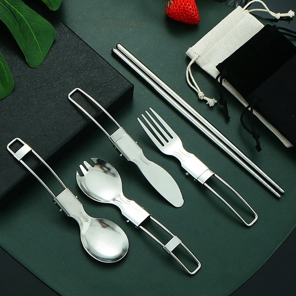 Stainless Steel Folding Cutlery Five-Piece Set