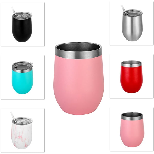 12oz Stainless Steel Double Wall Wine Tumbler With Lid