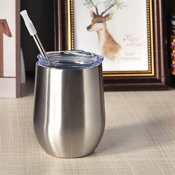 12oz Stainless Steel Double Wall Wine Tumbler With Lid