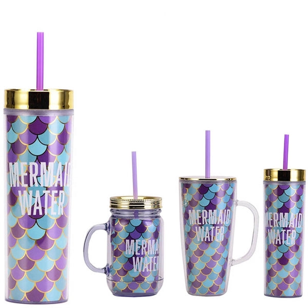 16OZ Mermaid Skinny Tumbler With Straw