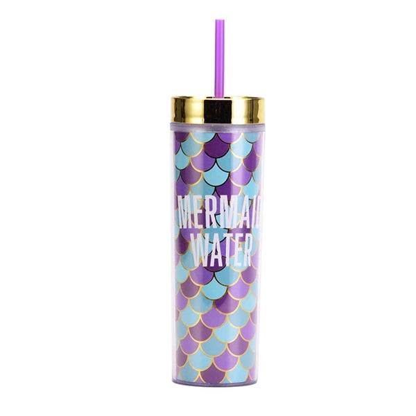 16OZ Mermaid Skinny Tumbler With Straw