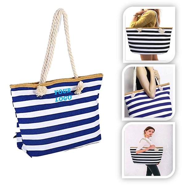 Large Stripe Handbag Canvas Beach Bag