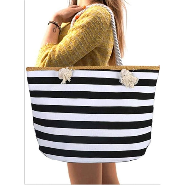 Large Stripe Handbag Canvas Beach Bag