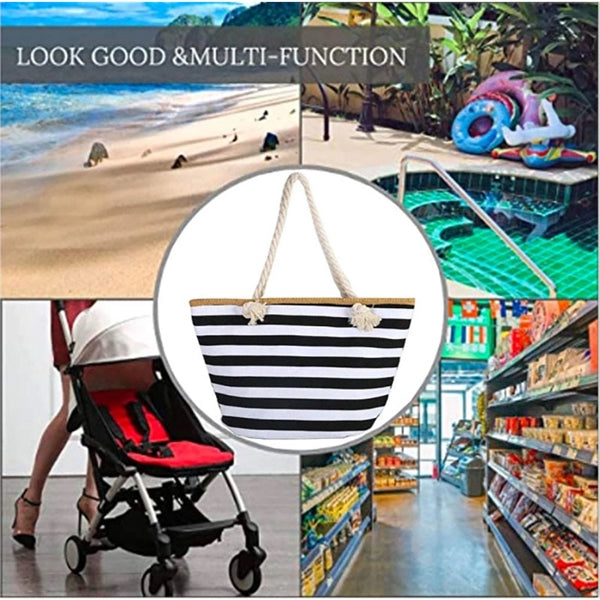 Large Stripe Handbag Canvas Beach Bag